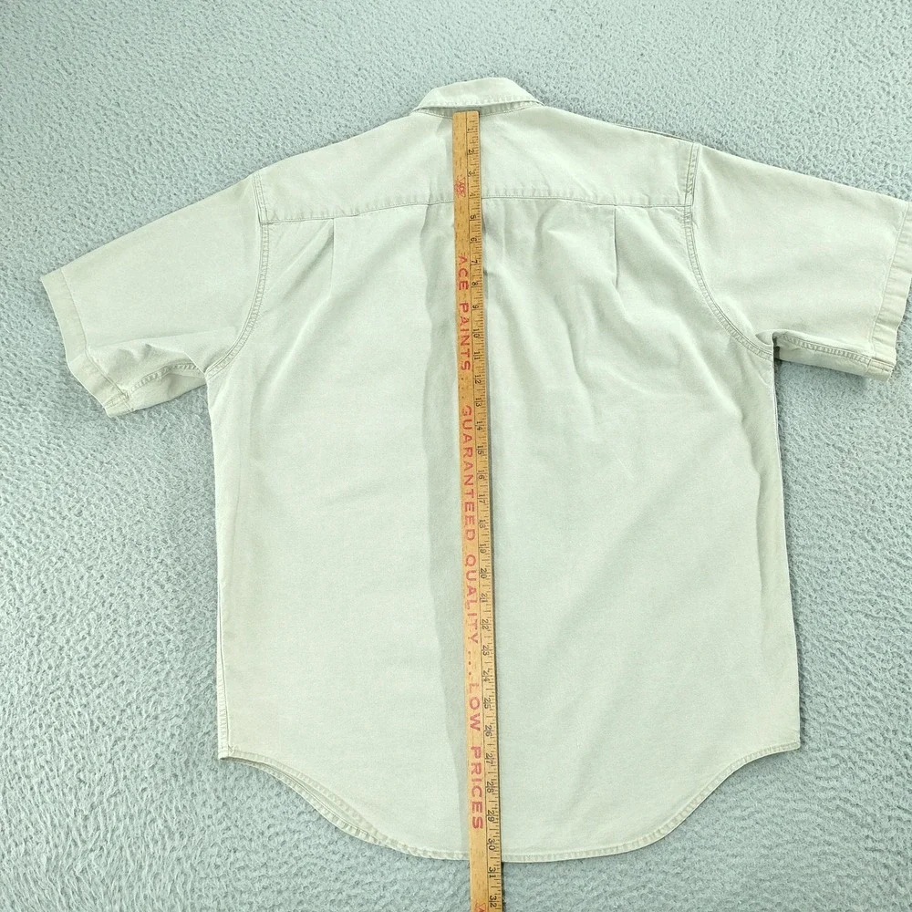 Vintage Banana Republic Safari Travel Shirt Mens Medium Beige Short Sleeve